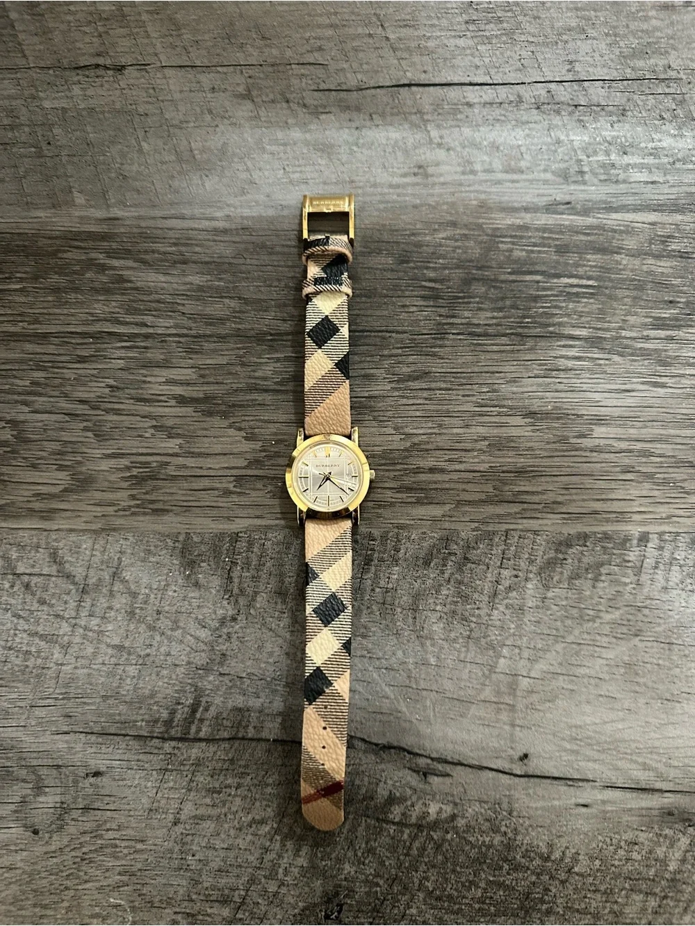 Burberry Beige and Black Plaid Gold-Tone Watch